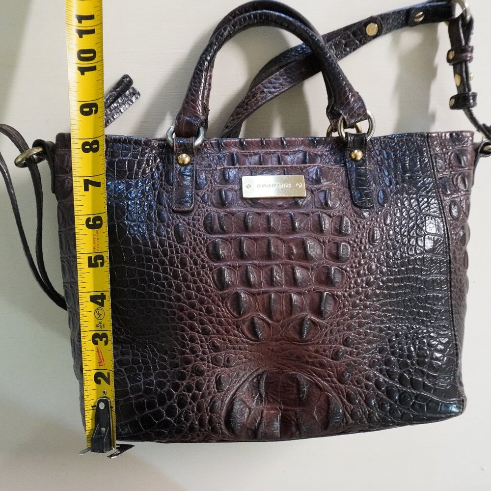 Brahmin Croc-Embossed Satchel in Dark Brown - Picture 12 of 14